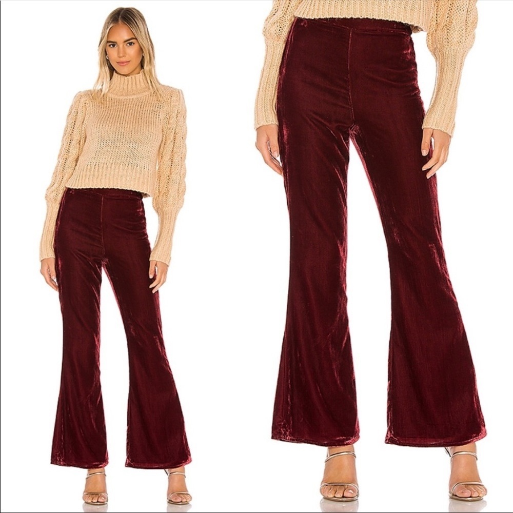 Tularosa Revolve Brita high rise maroon velvet flare leg pants size medium